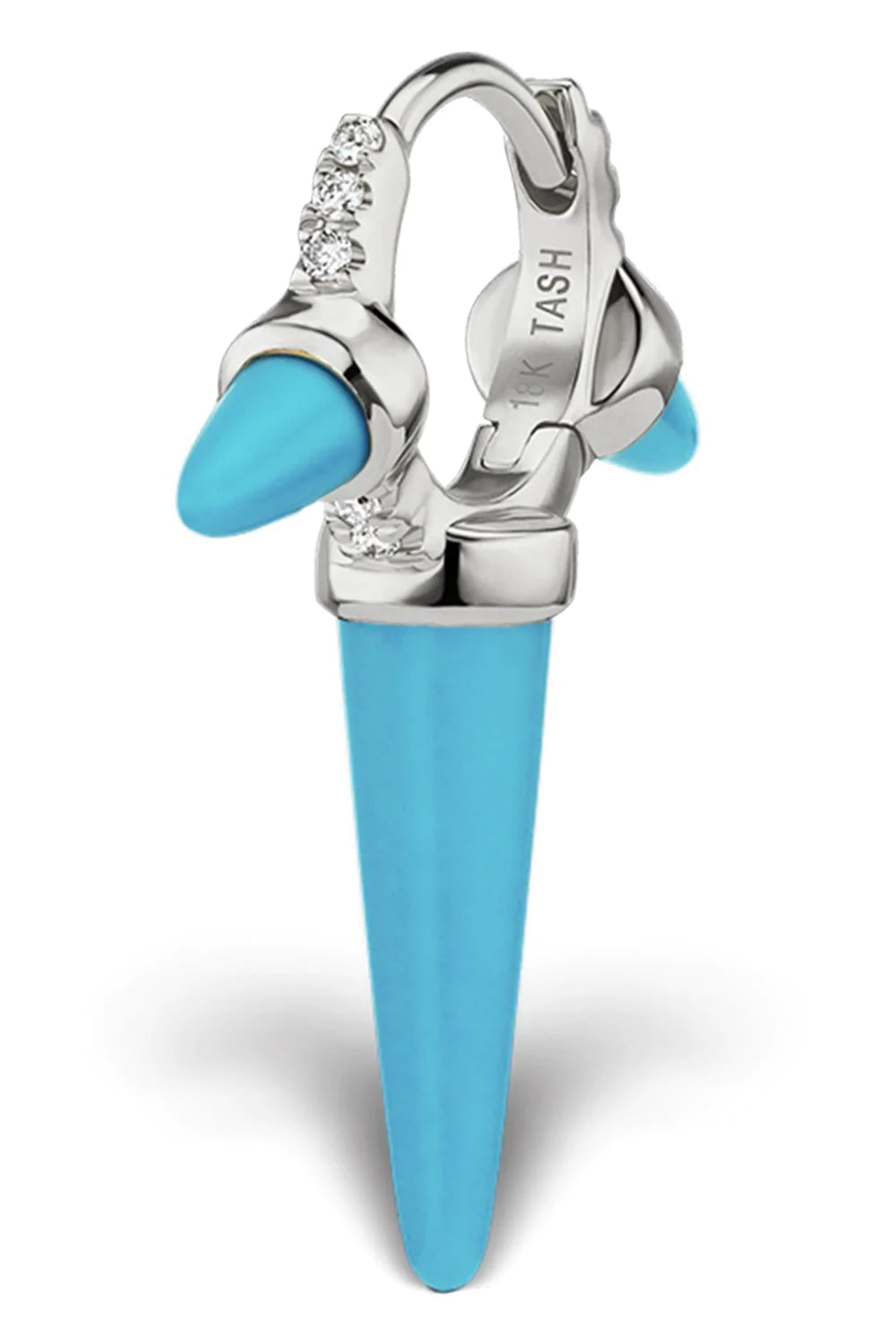 MARIA TASH-6.5mm Long Turquoise and Diamond Spike Earring - White Gold-WHITE GOLD
