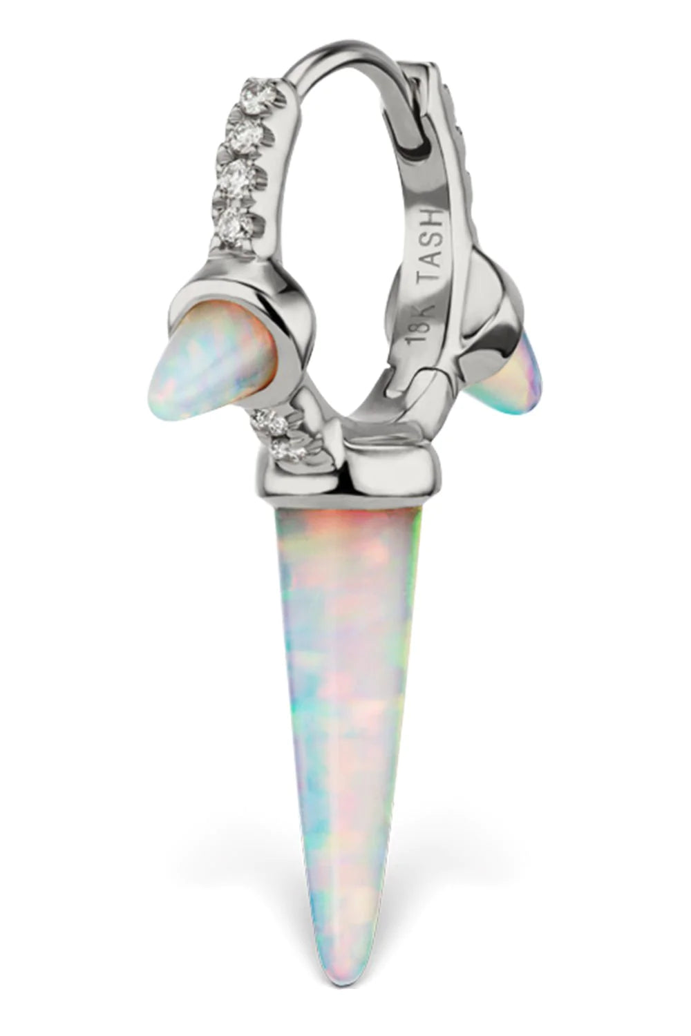 MARIA TASH-6.5mm Triple Opal and Diamond Earring - White Gold-WHITE GOLD