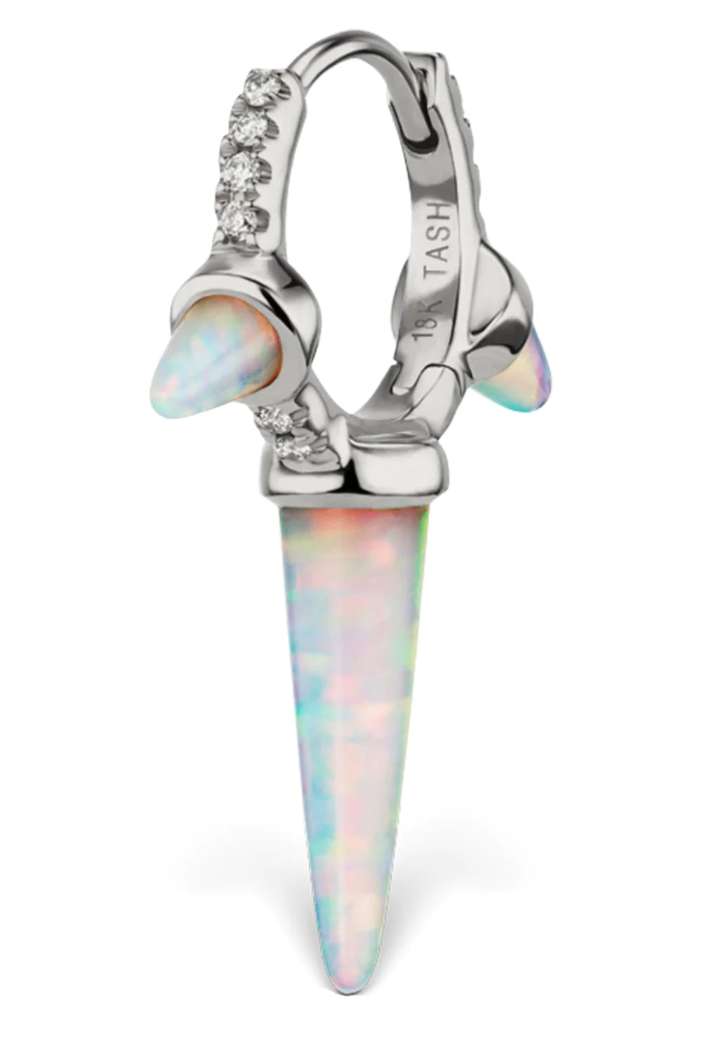 MARIA TASH-8mm Triple Opal and Diamond Spike Earring - White Gold-WHITE GOLD