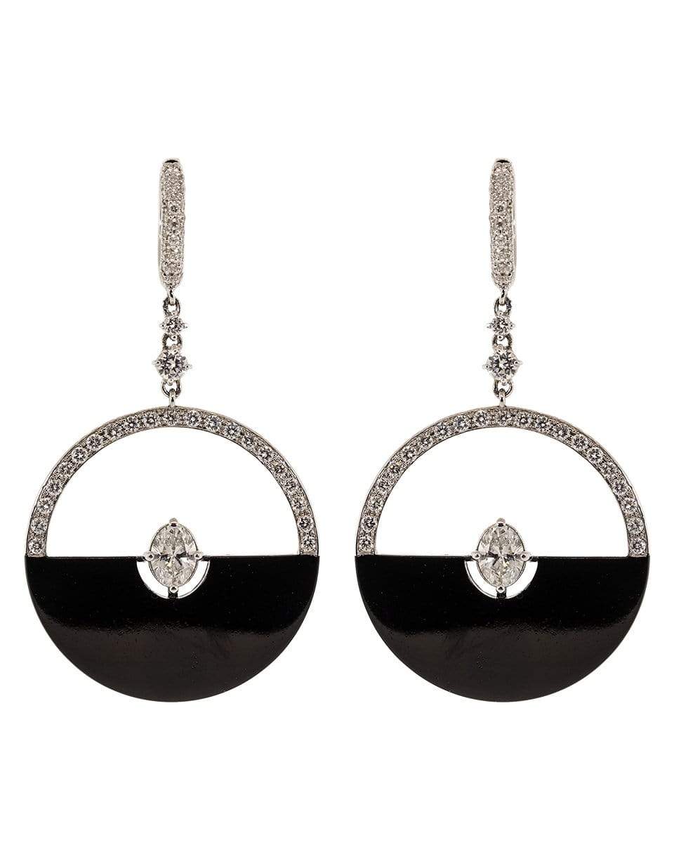 MARIANI-Black Half Moon and Diamond Earrings-WHITE GOLD