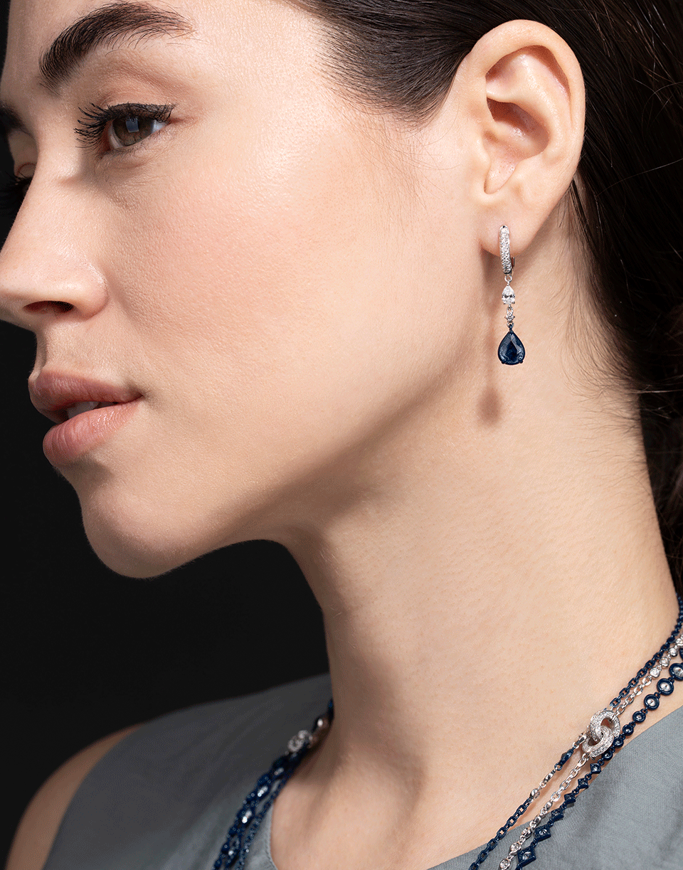 MARIANI-Blue Sapphire and Diamond Drop Earrings-WHITE GOLD