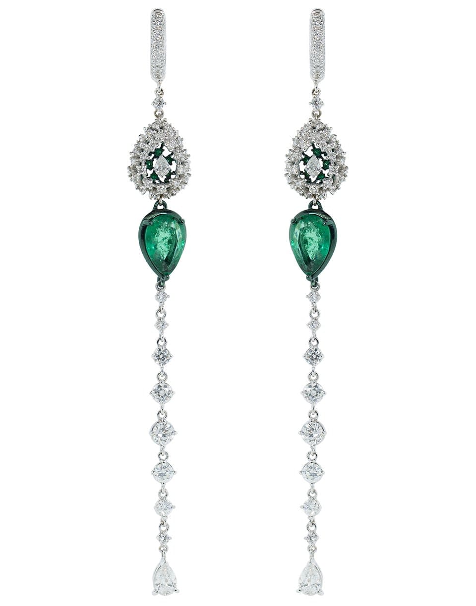 MARIANI-Emerald and Diamond Drop Earrings-WHITE GOLD
