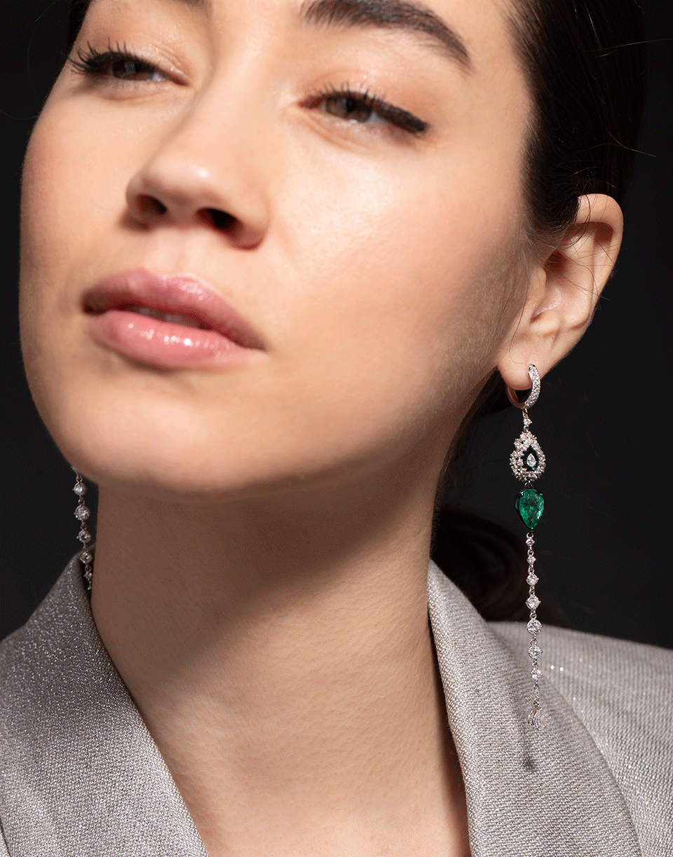 MARIANI-Emerald and Diamond Drop Earrings-WHITE GOLD
