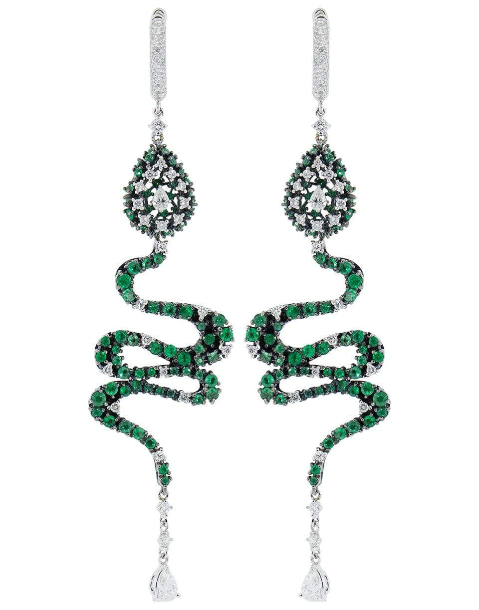 MARIANI-Emerald and Diamond Snake Earrings-WHITE GOLD