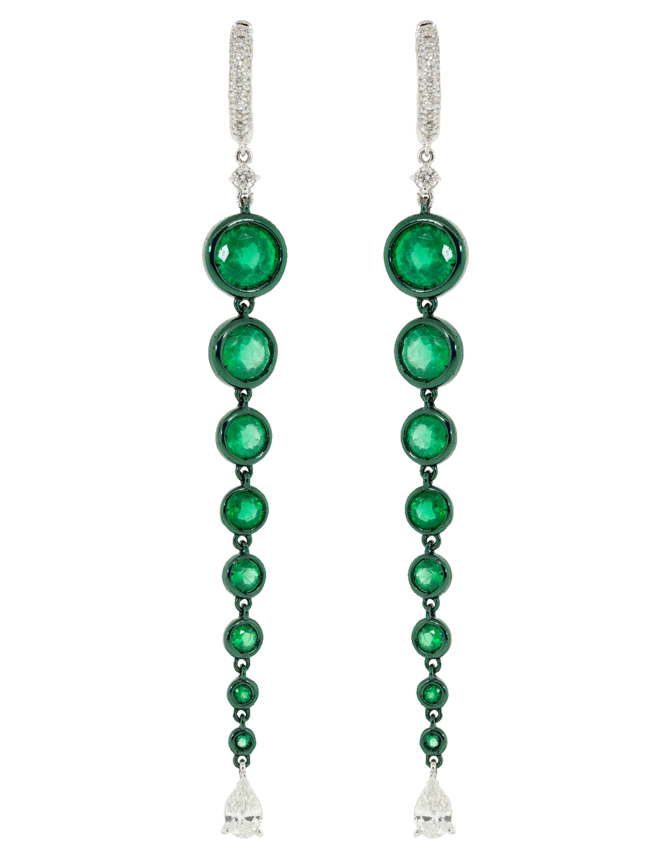 MARIANI-Emerald Long Drop Earrings-WHITE GOLD