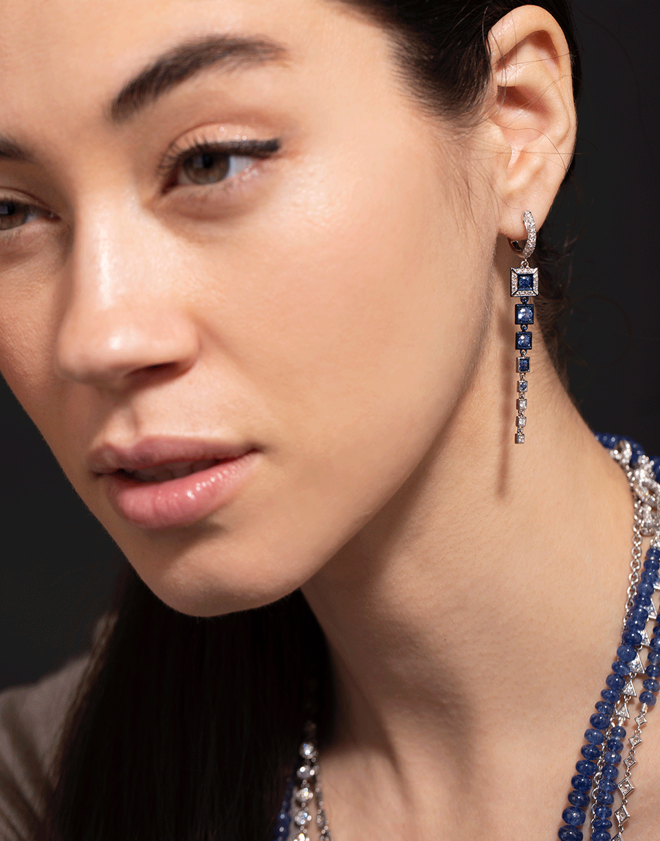 MARIANI-Sapphire and Diamond Drop Earrings-WHITE GOLD