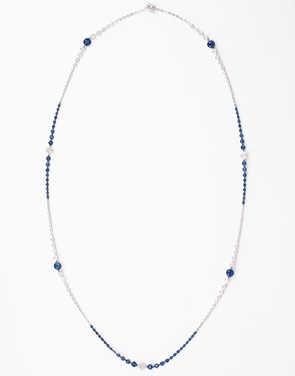 MARIANI-Blue Sapphire and Diamond Station Necklace-WHITE GOLD