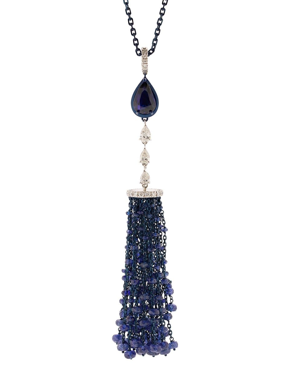 MARIANI-Blue Sapphire and Diamond Station Tassel Necklace-WHITE GOLD