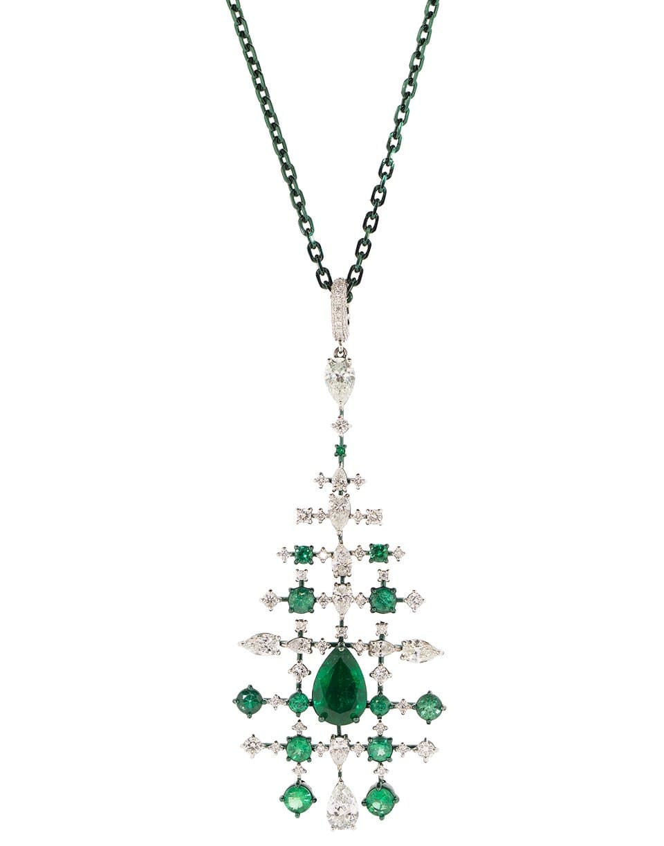 MARIANI-Emerald and Diamond Pendant Necklace-WHITE GOLD