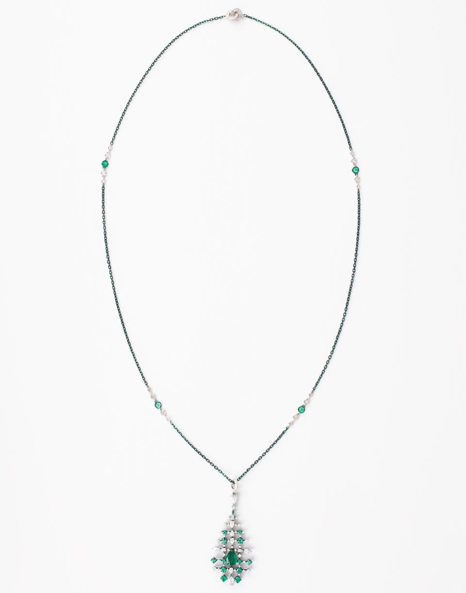MARIANI-Emerald and Diamond Pendant Necklace-WHITE GOLD