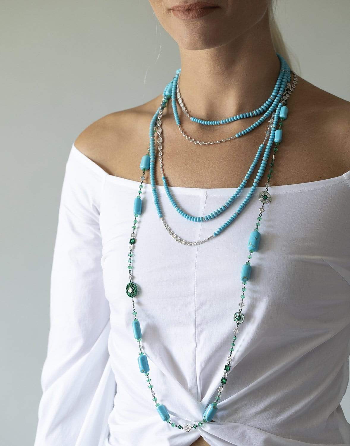 MARIANI-Tuquoise & Emerald Necklace-WHITE GOLD