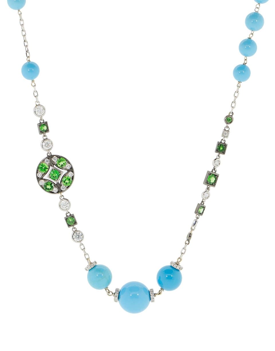 MARIANI-Turquoise, Emerald, and Diamond Wrap Necklace-WHITE GOLD