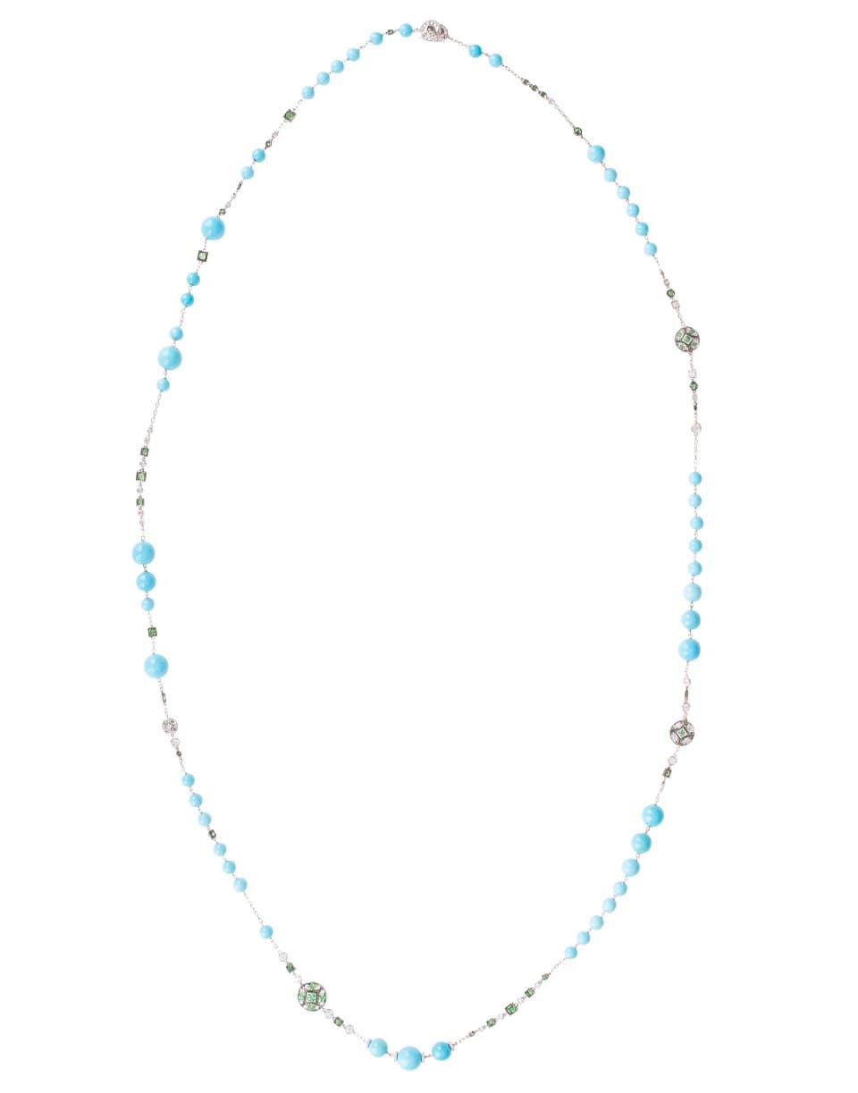 MARIANI-Turquoise, Emerald, and Diamond Wrap Necklace-WHITE GOLD