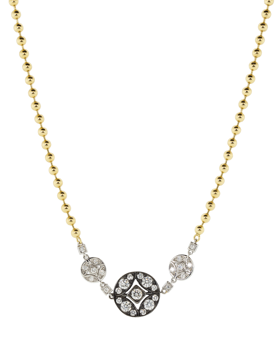 MARIANI-Lucilla Black and White Diamond Bead Necklace-YELLOW GOLD