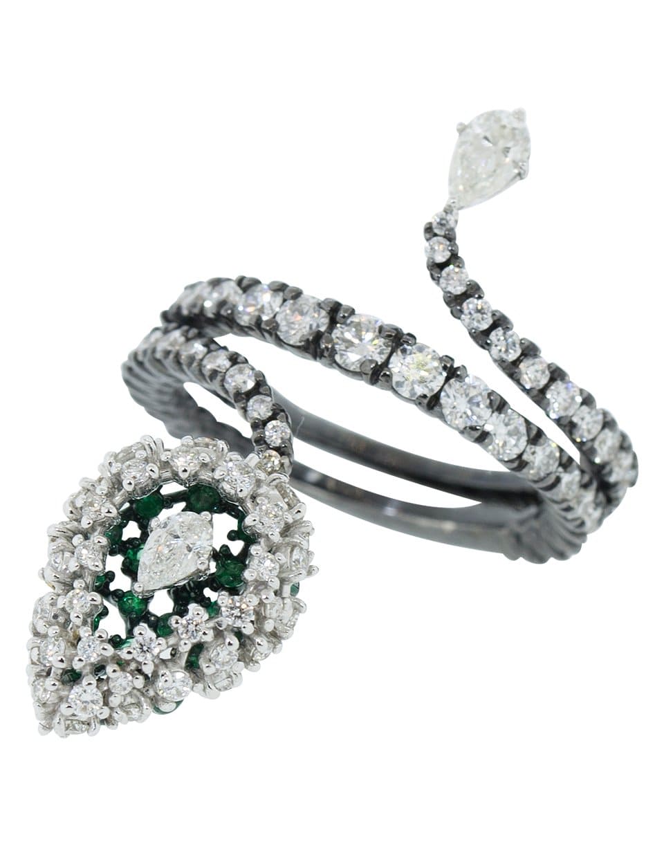 MARIANI-Emerald and Diamond Snake Ring-WHITE GOLD