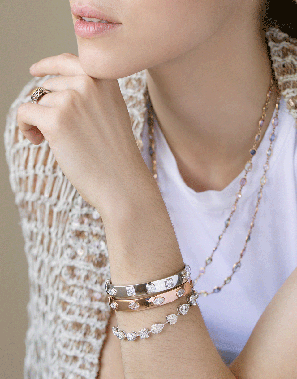 MARISSA DIAMONDS-Mixed Shape Diamond Tennis Bracelet-WHITE GOLD