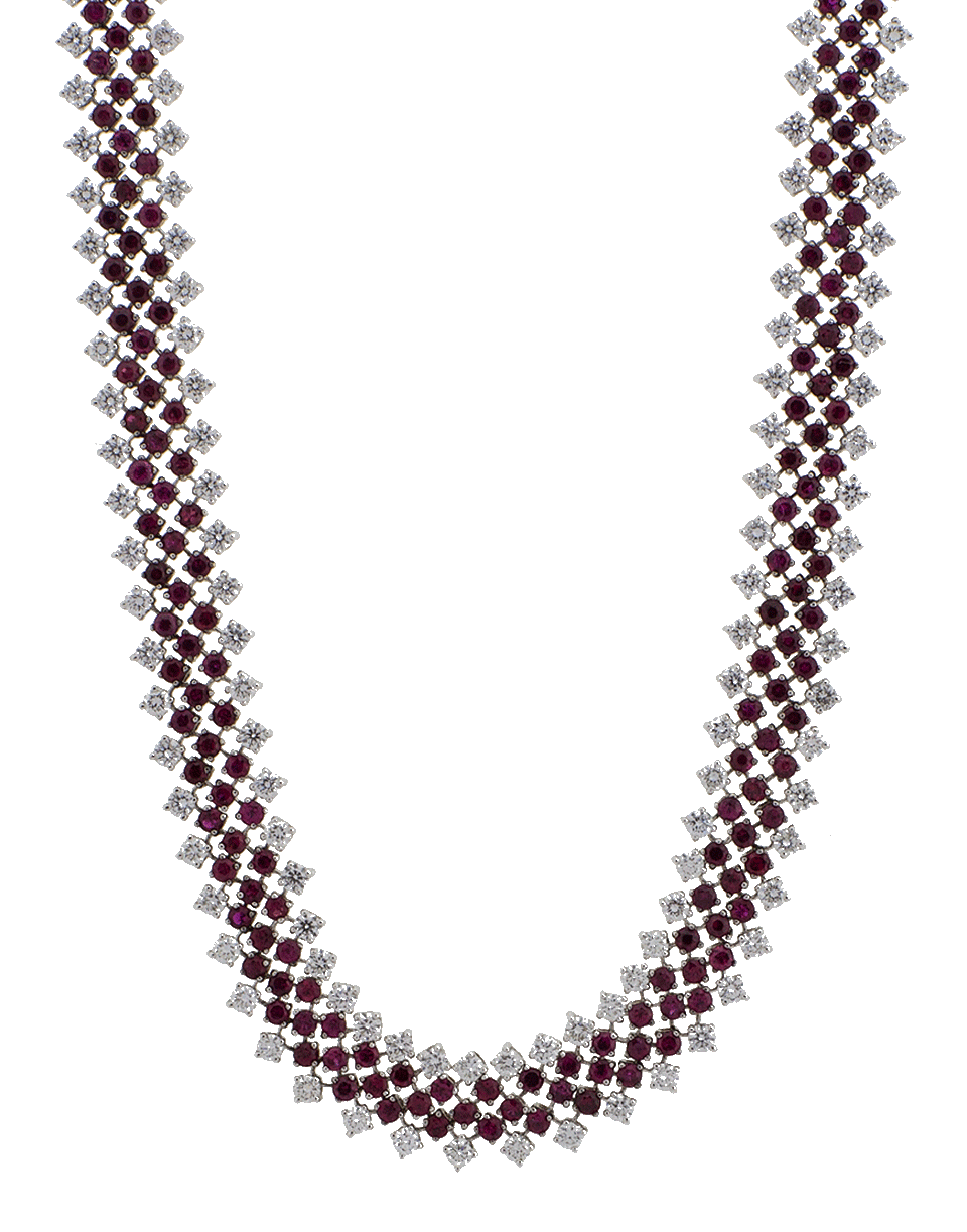 MARISSA DIAMONDS-Ruby And Diamond Mesh Choker Necklace-WHITE GOLD