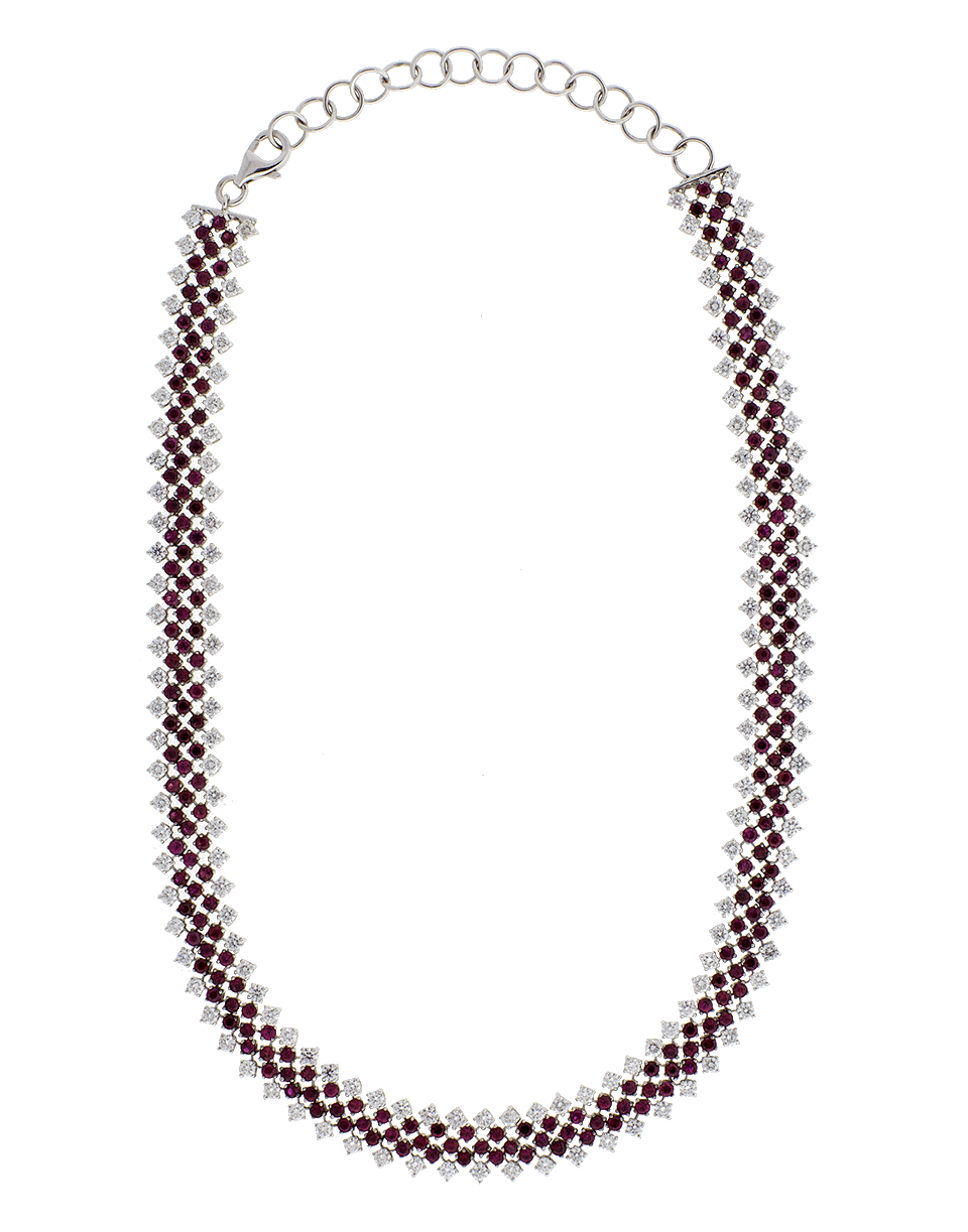 MARISSA DIAMONDS-Ruby And Diamond Mesh Choker Necklace-WHITE GOLD