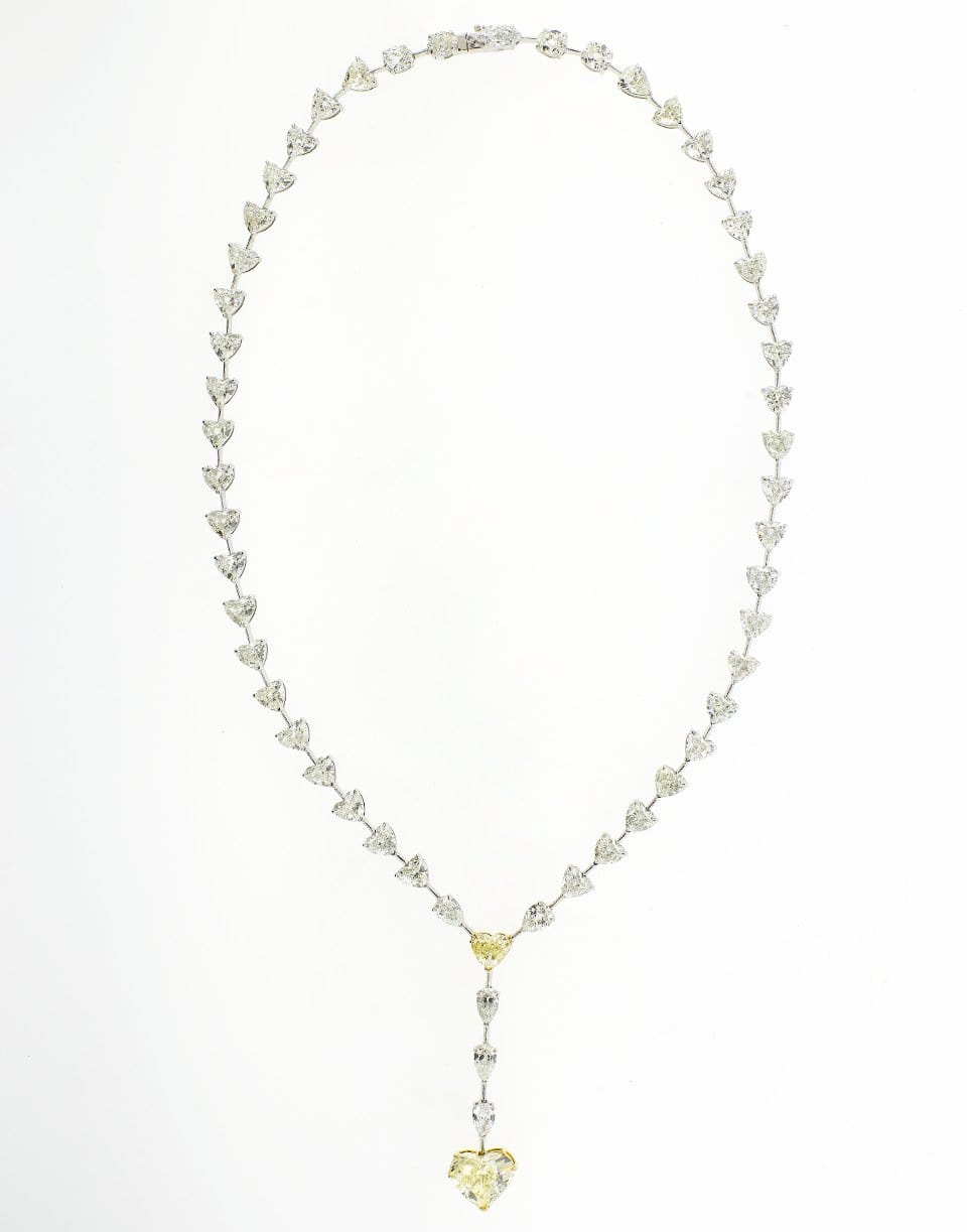 MARISSA DIAMONDS-Yellow and White Heart Shape Diamond Necklace-WHITE GOLD
