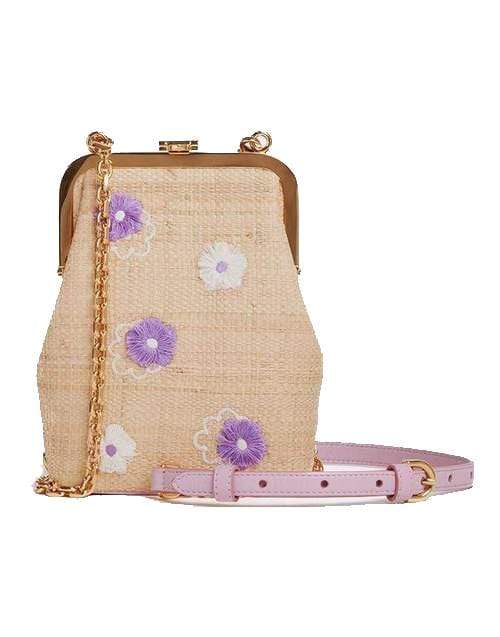 MARK CROSS-Embellished Susanna Crossbody Leather Frame Pouch Bag-NAT/LIL