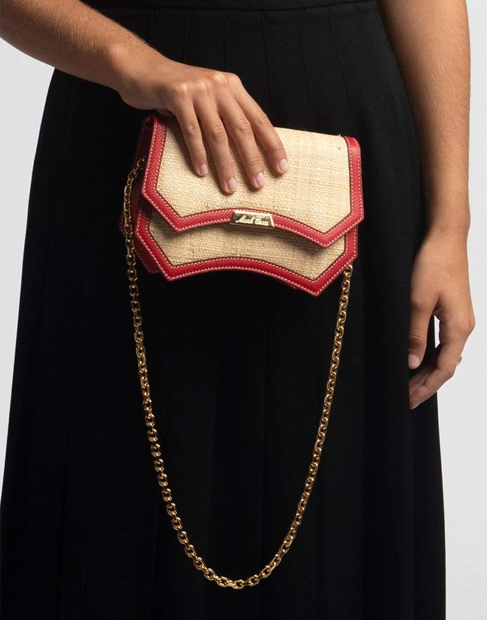 MARK CROSS-Madeline Evening Raffia and Leather Clutch-RED