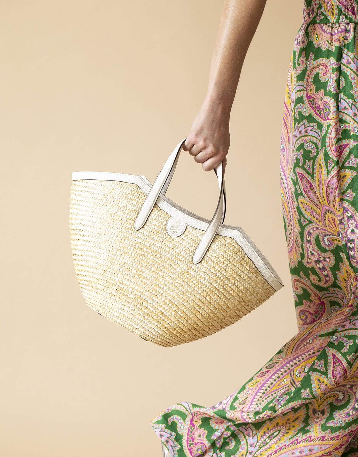 MARK CROSS-Madeline Straw & Leather Basket Bag-BONE