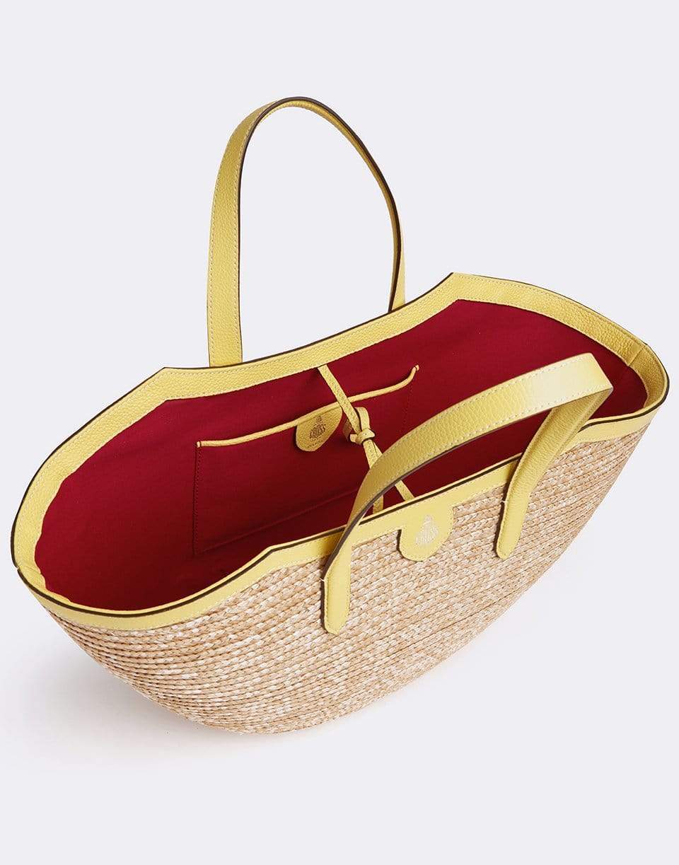 MARK CROSS-Madeline Straw and Leather Basket Bag-LEMON