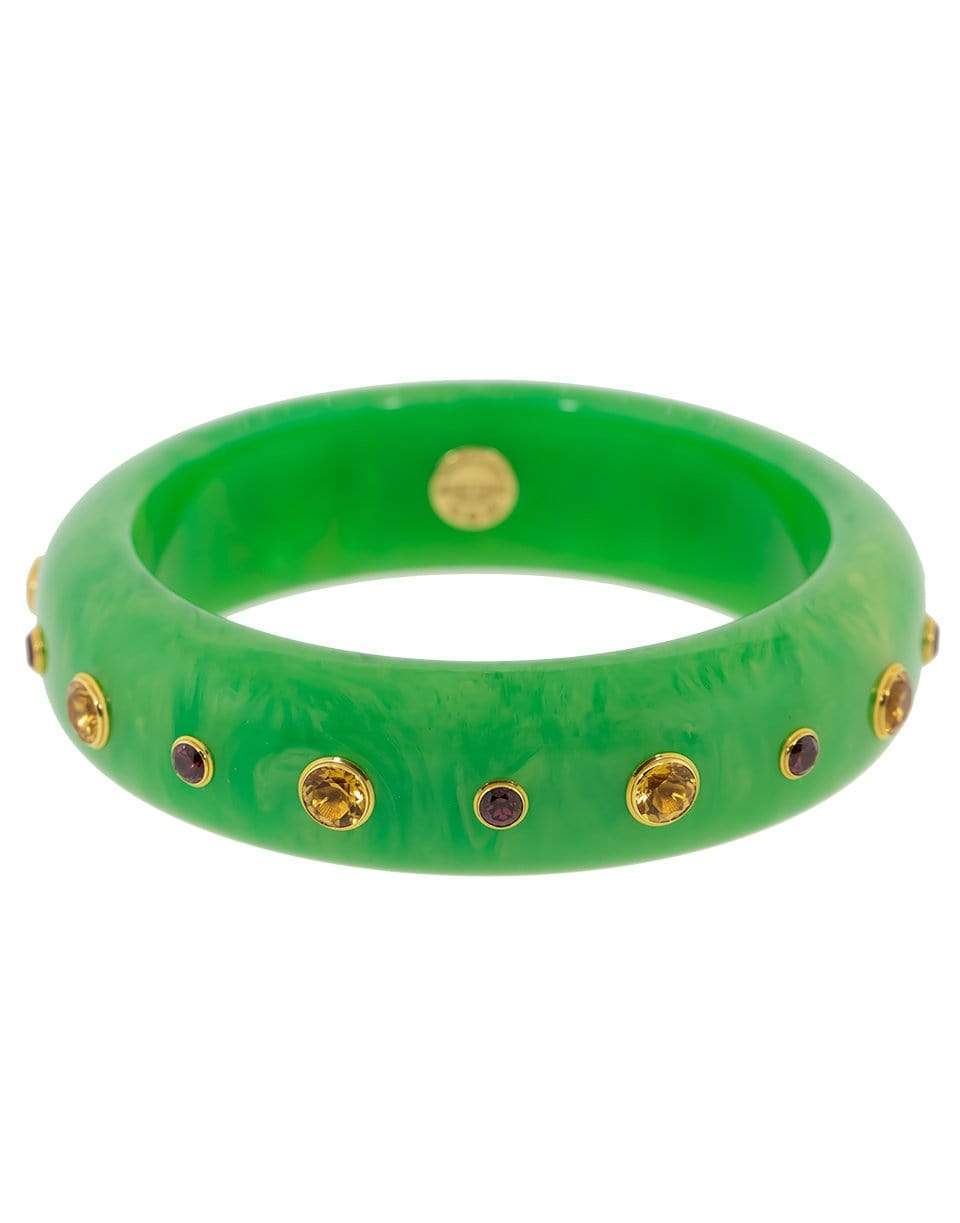 MARK DAVIS-Green Citrine and Garnet Bakelite Bangle-YELLOW GOLD