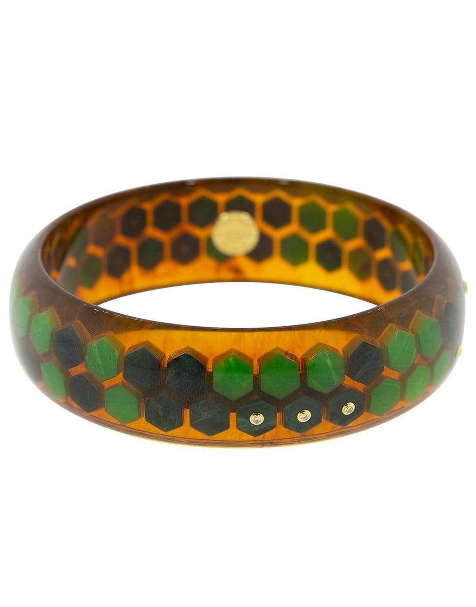 MARK DAVIS-Tortoise, Blue, and Green Bakelite Bangle-YELLOW GOLD