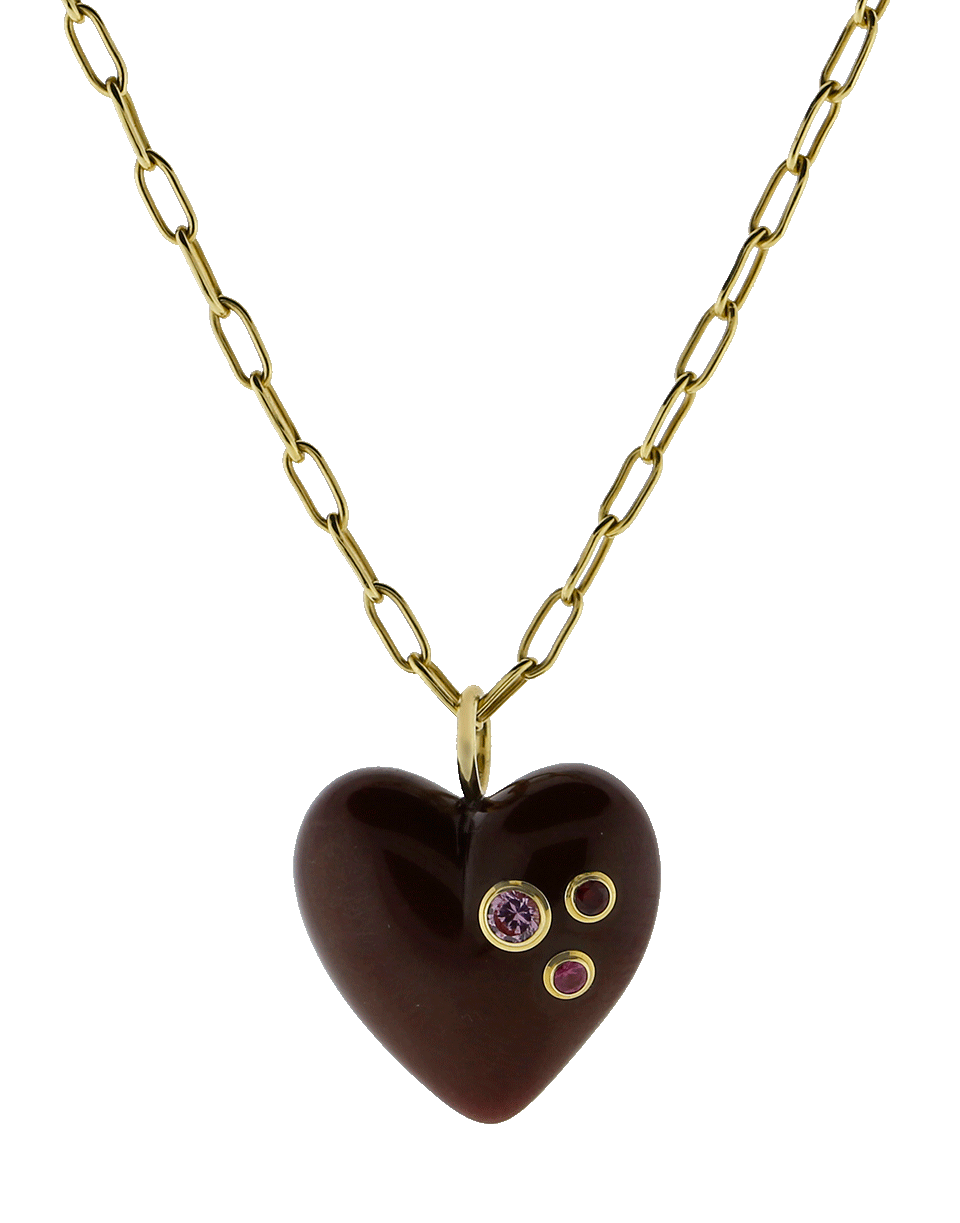 MARK DAVIS-Burgundy Bakelite Heart Pendant Necklace-YELLOW GOLD