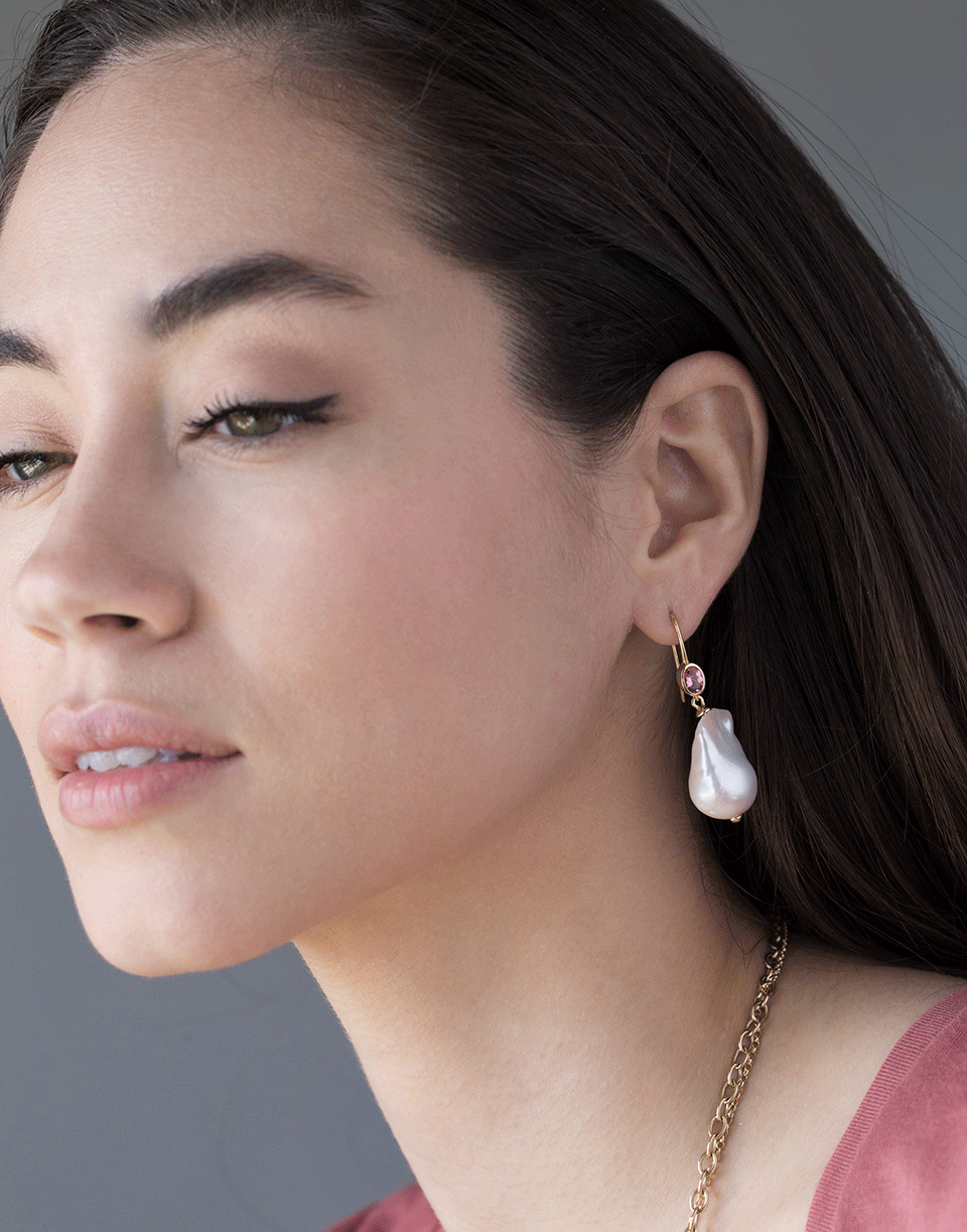 Baroque Pearl and Pink Tourmaline Earrings JEWELRYFINE JEWELEARRING MARLO LAZ   