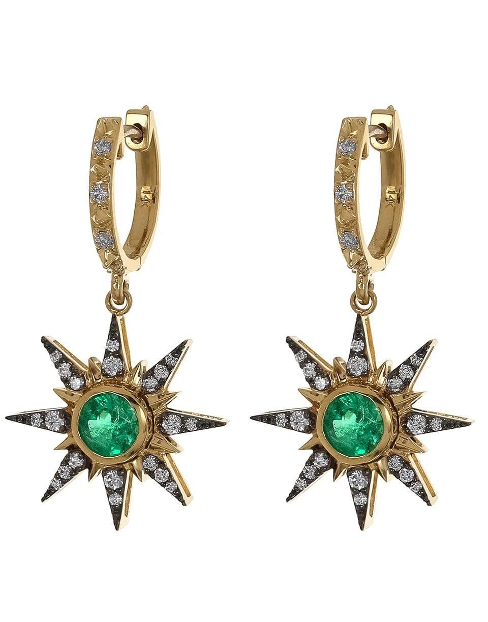 MARLO LAZ-Sunburst Emerald and Diamond Earrings-YELLOW GOLD