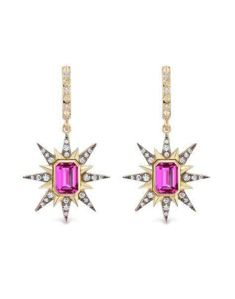 MARLO LAZ-Sunburst Pink Sapphire and Diamond Earrings-YELLOW GOLD