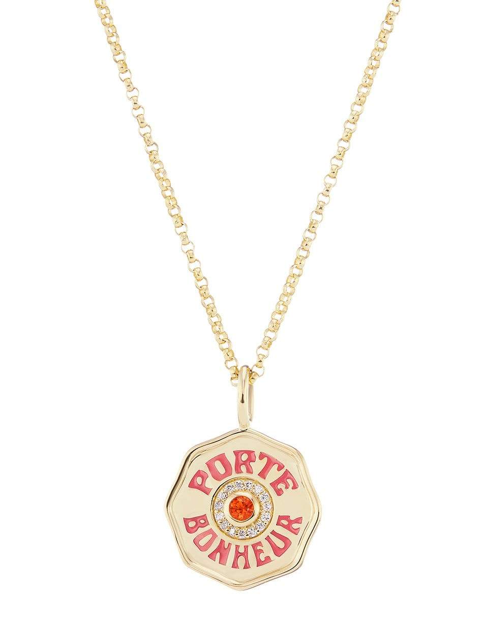 MARLO LAZ-Mini Porte Bonheur Orange Sapphire and Diamonds Necklace-YELLOW GOLD
