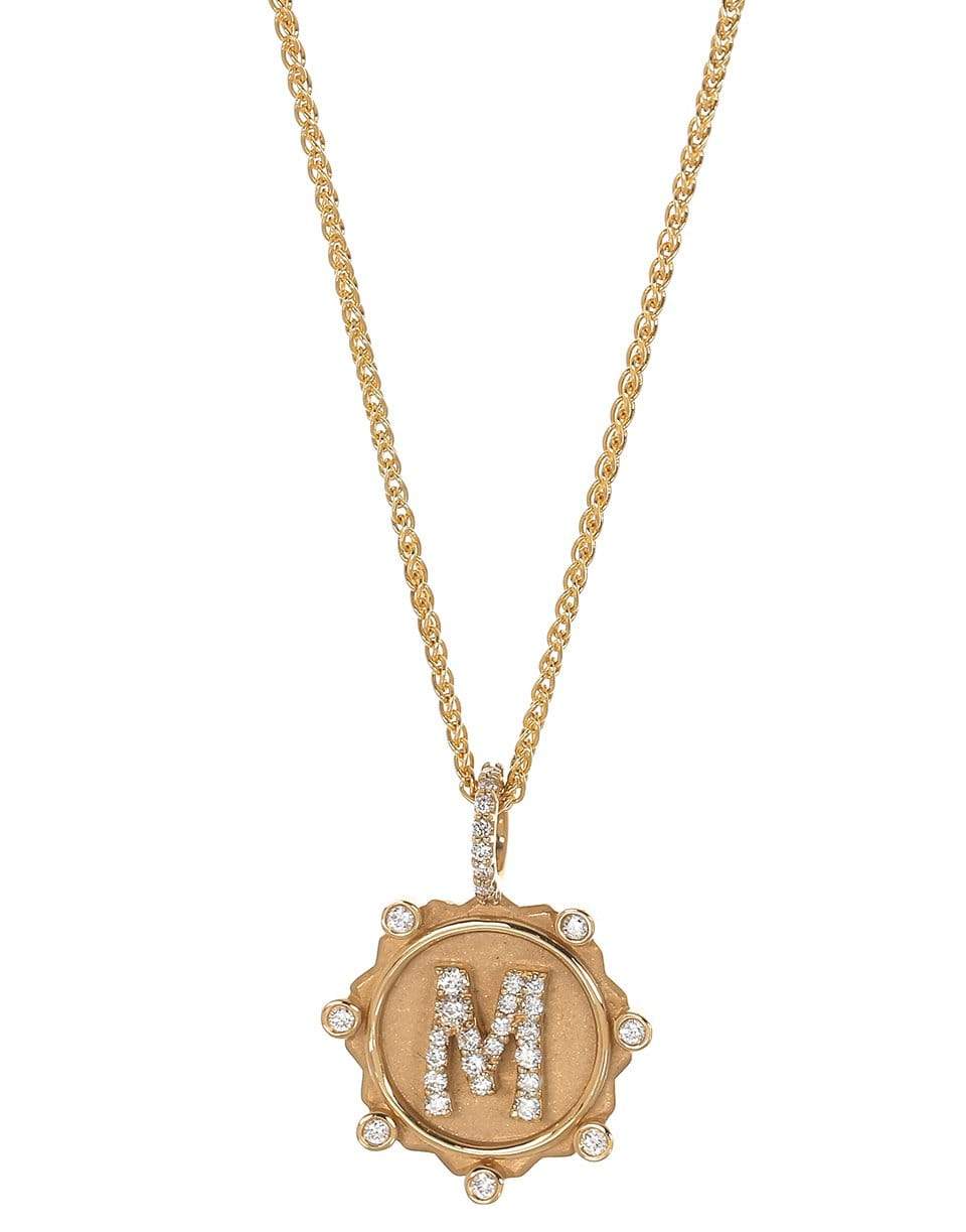 MARLO LAZ-Pave Diamond M Initial Coin Necklace-YELLOW GOLD