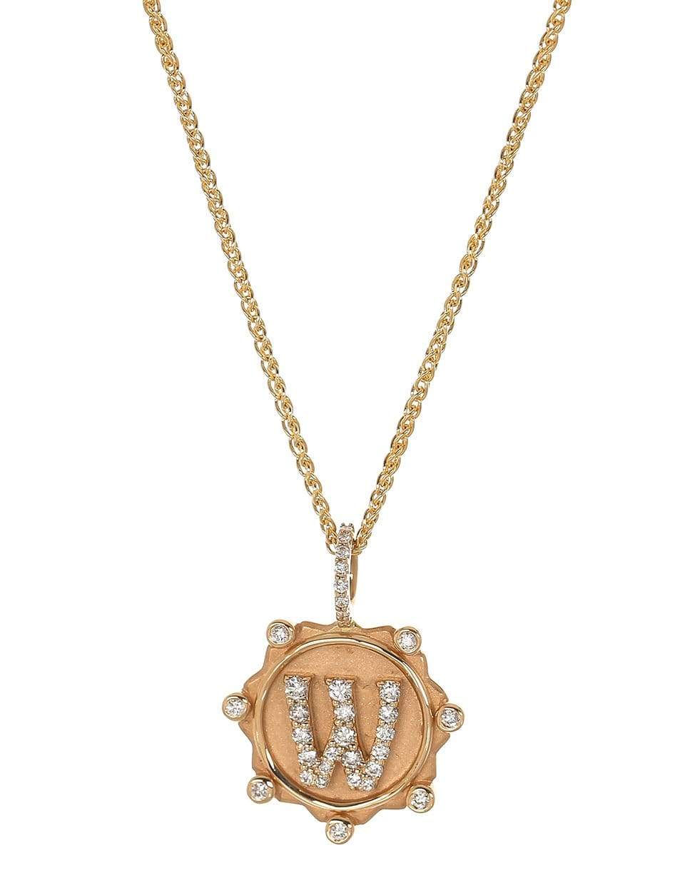 MARLO LAZ-Pave Diamond W Initial Coin Necklace-YELLOW GOLD