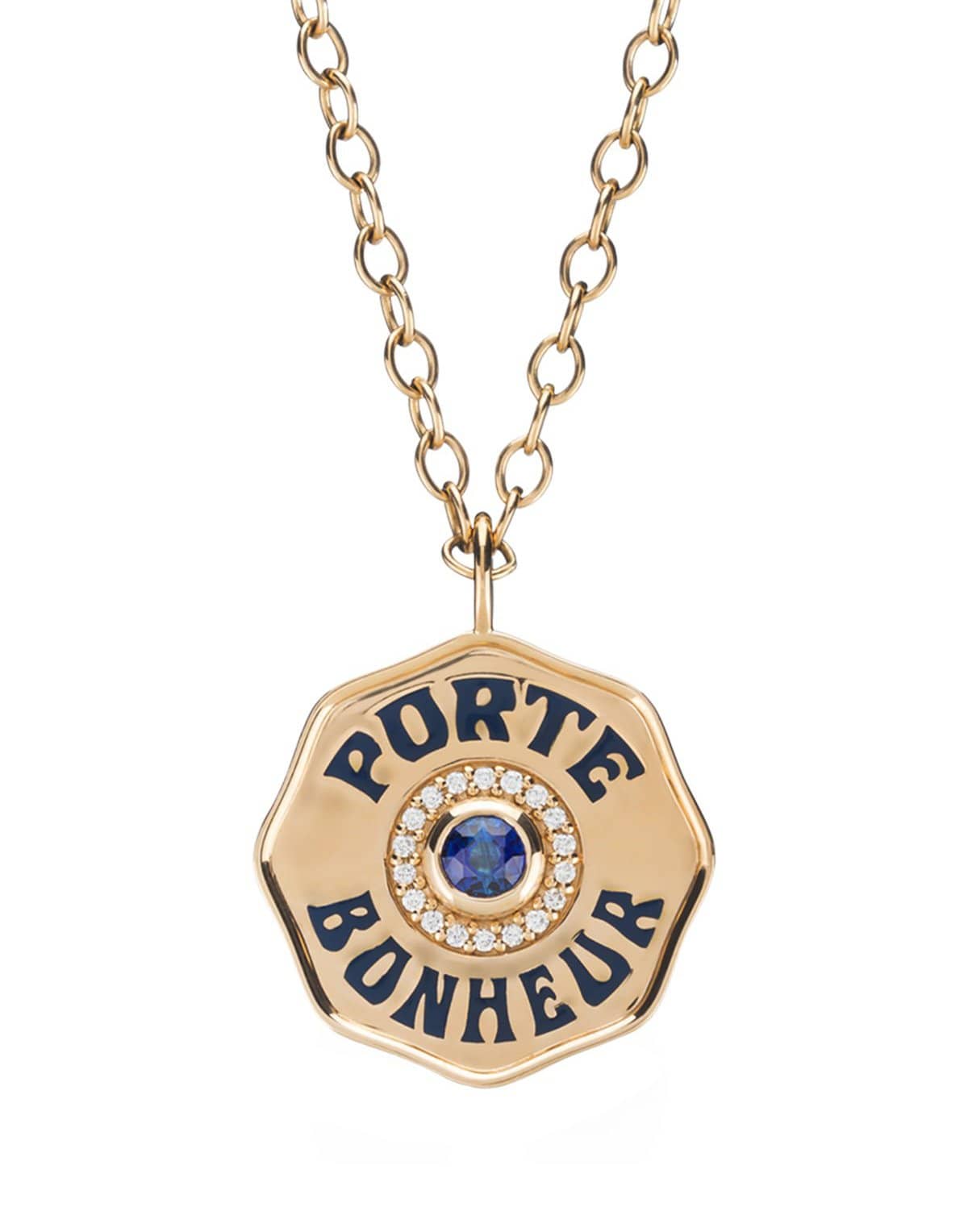 MARLO LAZ-Porte Bonheur Blue Sapphire Necklace-YELLOW GOLD