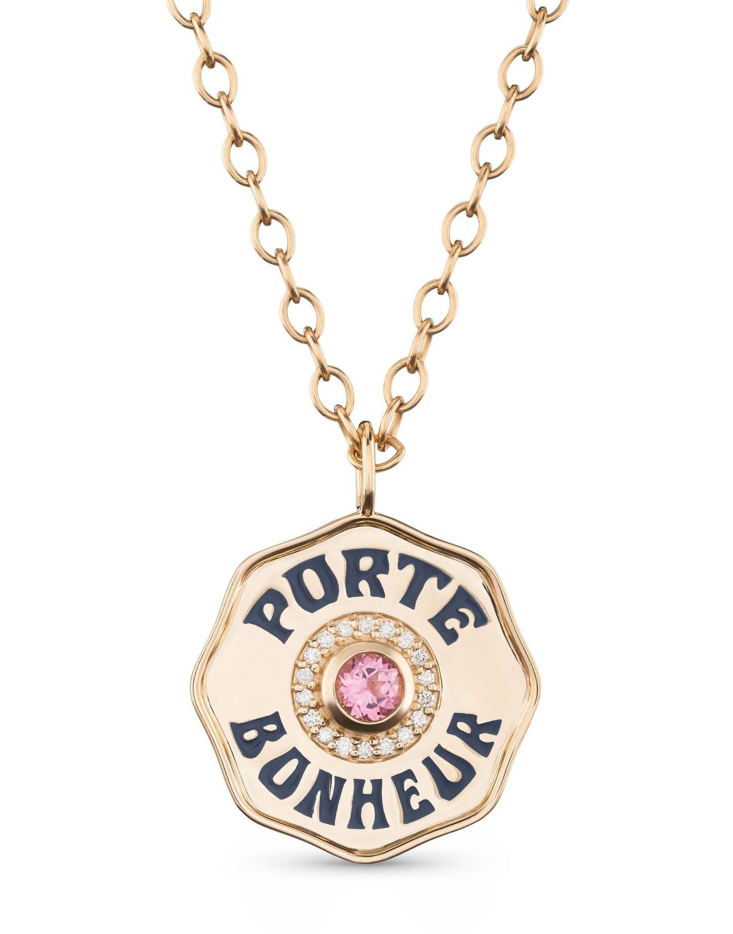 MARLO LAZ-Porte Bonheur Pink Tourmaline Necklace-YELLOW GOLD