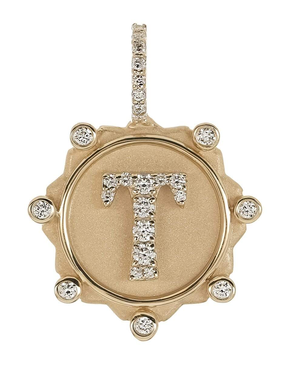 MARLO LAZ-T Pave Initial Coin Charm-YELLOW GOLD