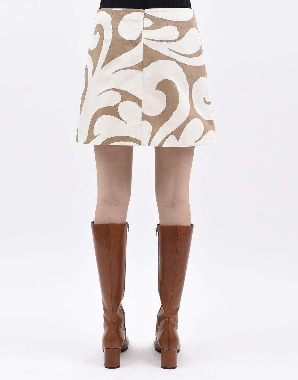 MARNI-Caramel and White Printed Mini Skirt-