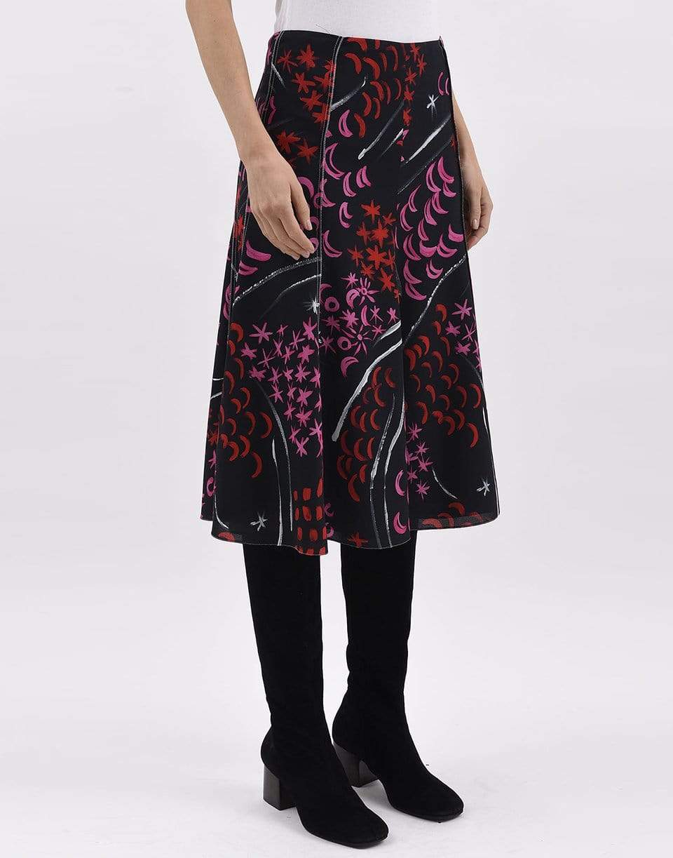 MARNI-Black and Red Printed Midi Skirt-