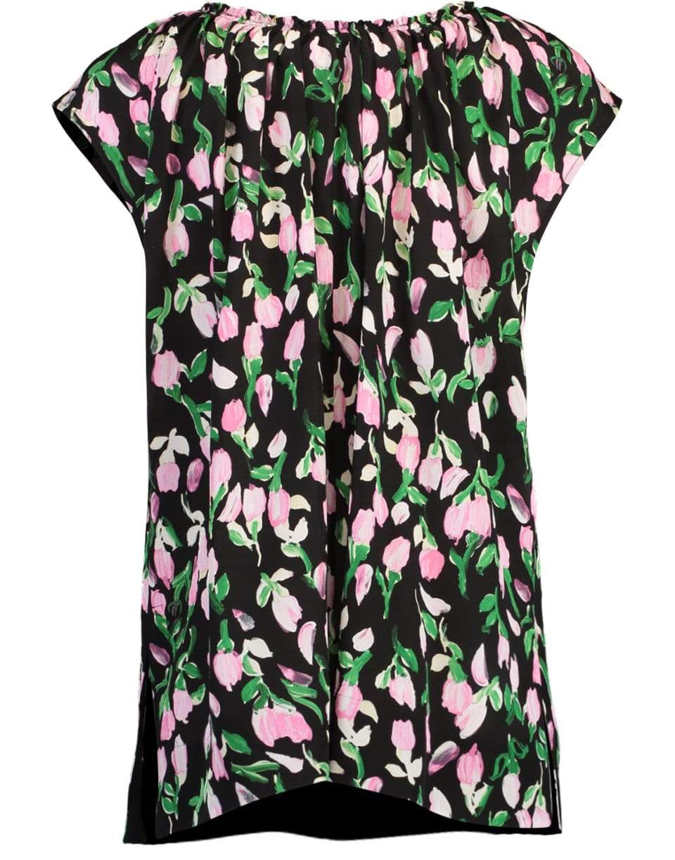 MARNI-Black Floral Ruched Sleeveless Top-