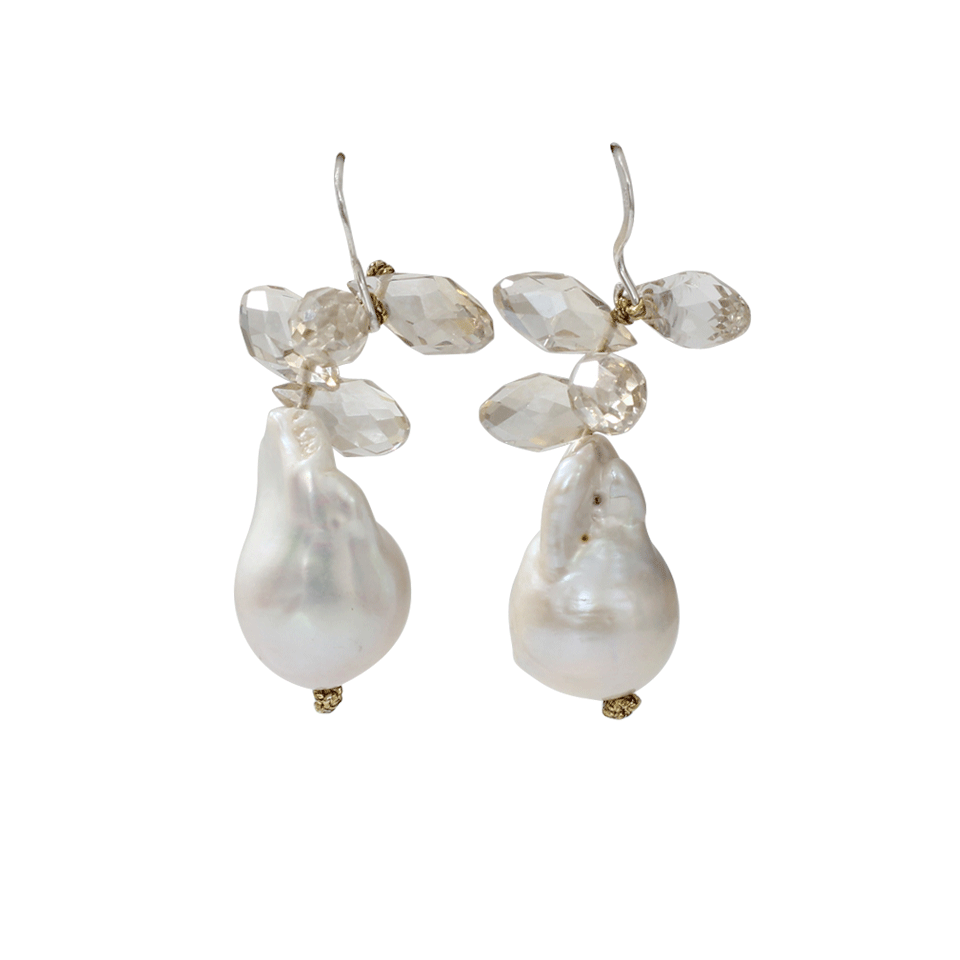MELA-Quartz And Baroque Pearl Earrings-SILVER