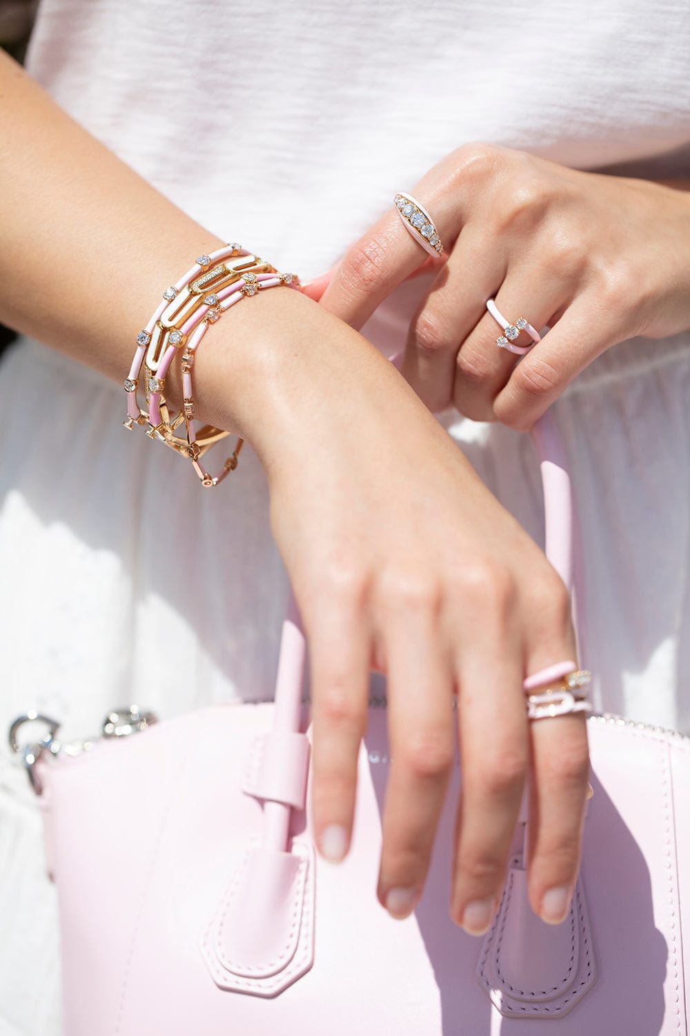 MELISSA KAYE-Pastel Pink Zea Linked Bracelet-ROSE GOLD