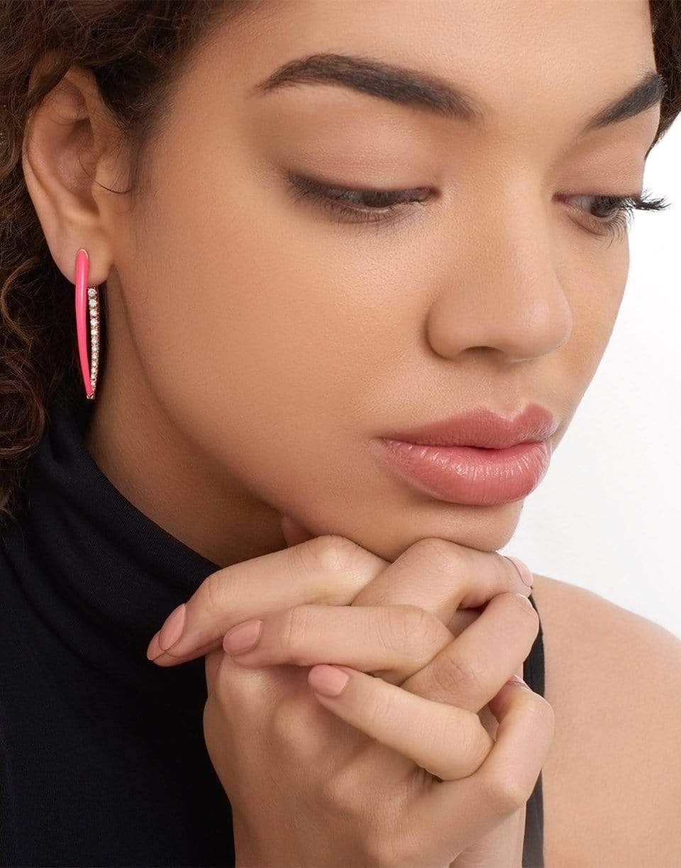 MELISSA KAYE-Cristina Large Pink Enamel and Diamond Earrings-ROSE GOLD