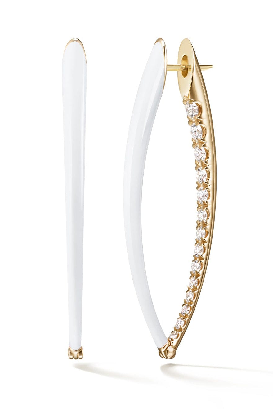 MELISSA KAYE-Large White Enamel Cristina Earrings-YELLOW GOLD