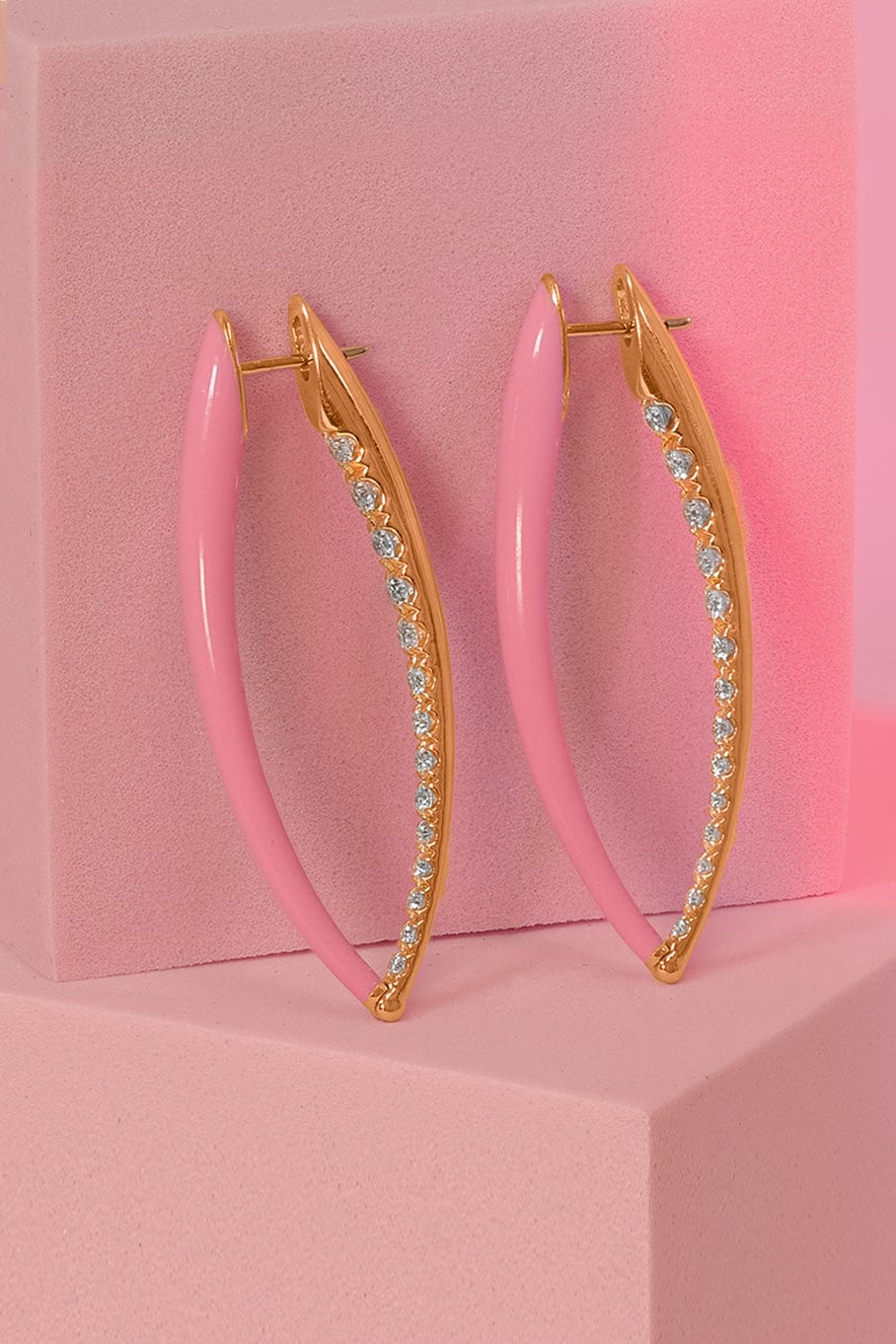 MELISSA KAYE-Large Marissa Pink Cristina Earrings-YELLOW GOLD