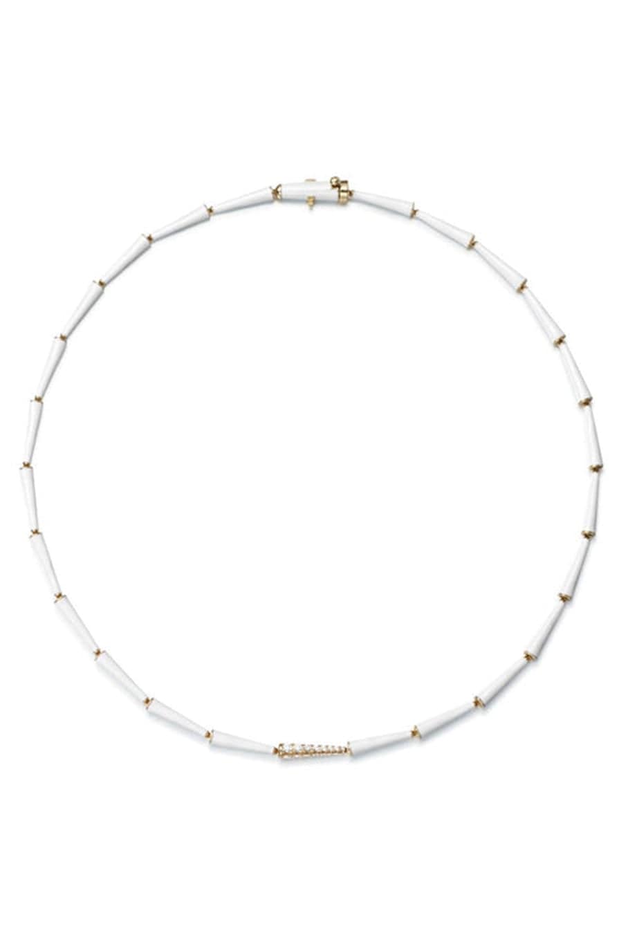 MELISSA KAYE-Lola Linked White Enamel and Diamond Necklace-YELLOW GOLD