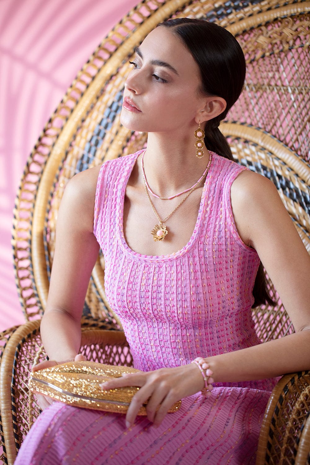 MELISSA KAYE-Marissa Pink Lola Linked Necklace-YELLOW GOLD