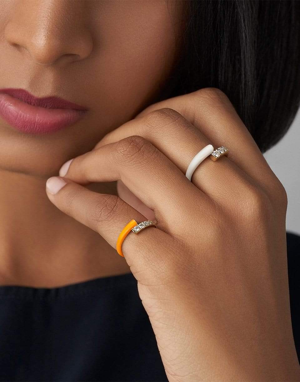 MELISSA KAYE-Lola Orange Enamel and Diamond Ring-YELLOW GOLD